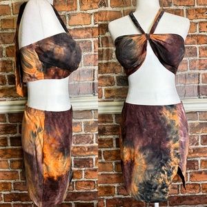 SHEIN two piece multicolor tie dye orange brown, black size large